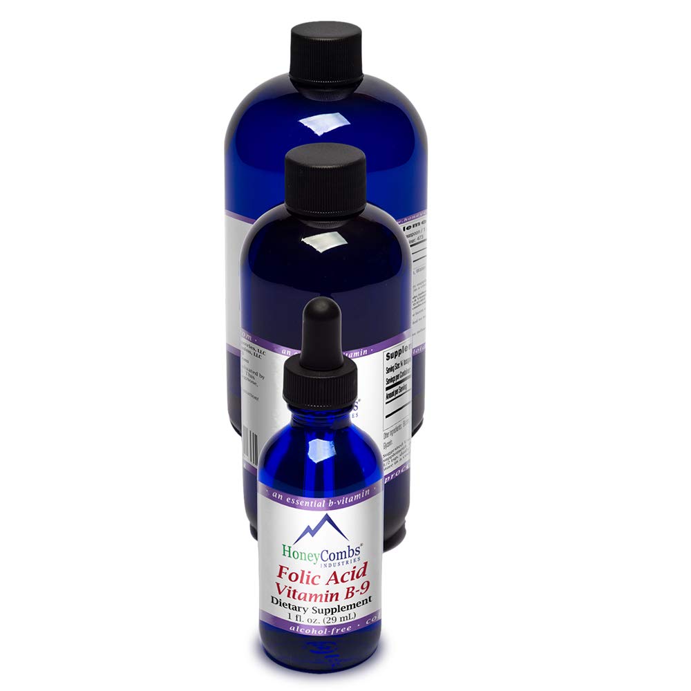 HoneyCombs Vitamine B9 gouttes liquides - supplément d'acide folique pour les femmes à haute puissance Vitamine liquide B9 - maintenir un foie en santé, une grossesse et une santé globale - gouttes véganes pressées à froid (16 fl oz)
