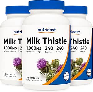 Thistle de lait Nutricost 1000mg équivalent, 240 Capsules (3 Pack) - 250mg d'extrait 4:1 - Vegan, non-OGM et sans gluten