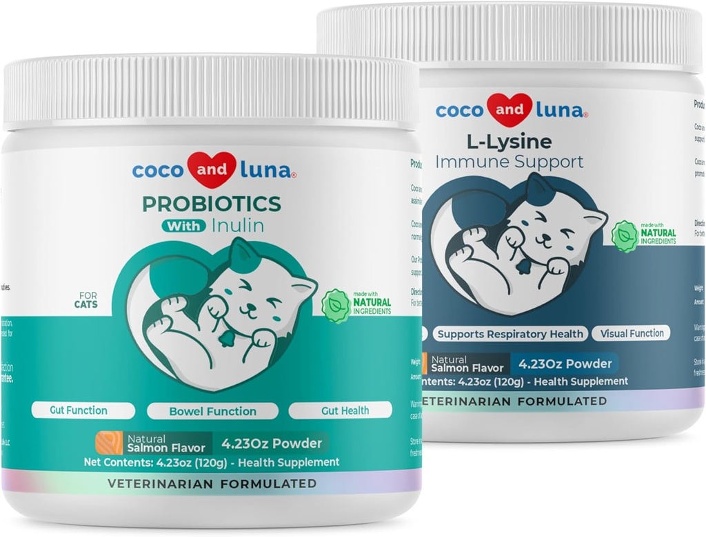 Lysine + Probiotiques et prébiotiques pour les chats - Soutien immunitaire, fonction oculaire, fonction Bowel et santé Gut.