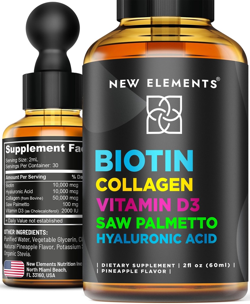 Flüssiges Biotin für Haarwachstum Frauen & Männer 10000mcg | Biotin und Kollagen Ergänzungen mit Saw Palmetto & Hyaluronsäure | Biotin Tropfen für Haarwachstum mit Vitamin D3 für Haar Haut und Nägel