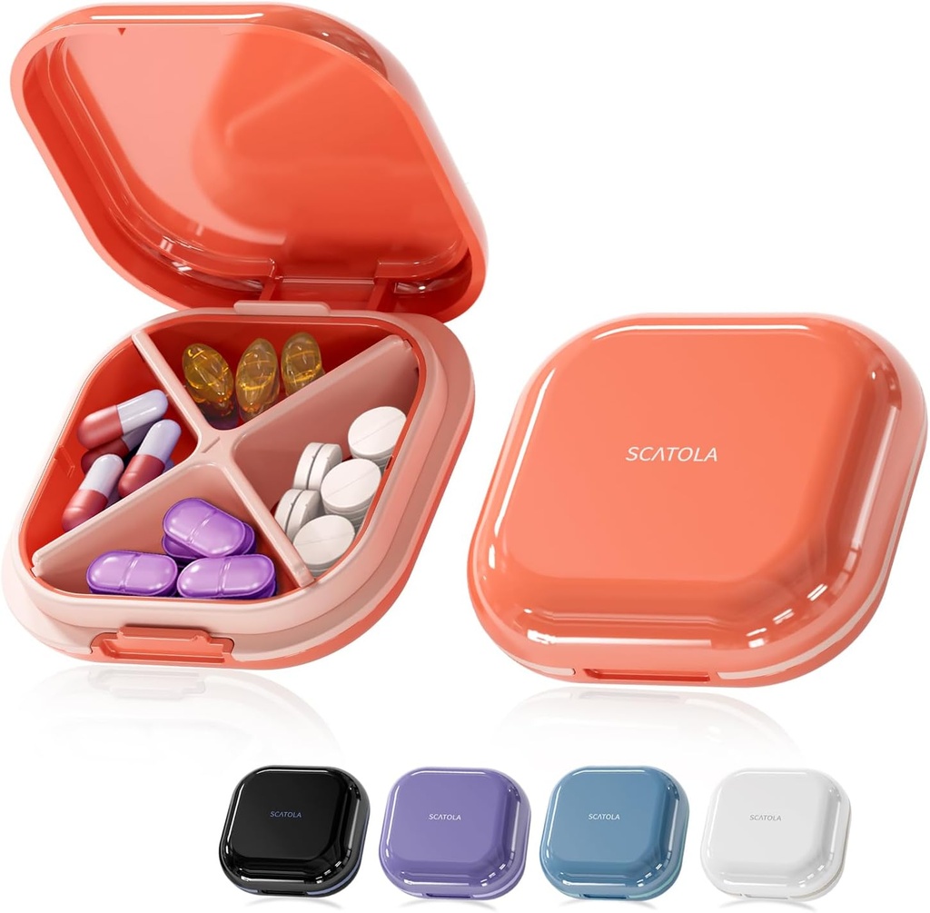 Small Pill Case, Pill Box, Travel Pill Container, Portable, Pocket Pill Case for Purse, Mini Pill Organizer for Medicine, Cute 5 Colors (Red)