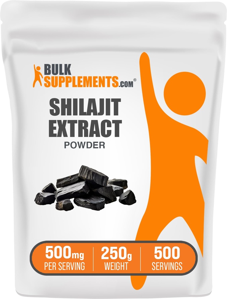 BulkSupplements.com Poudre d'extrait de Shilajit - supplément d'acide fulvic, supplément de Shilajit - sans gluten, 500mg par portion de poudre de Shilajit, 250g (8,8 oz) (paquet de 1)