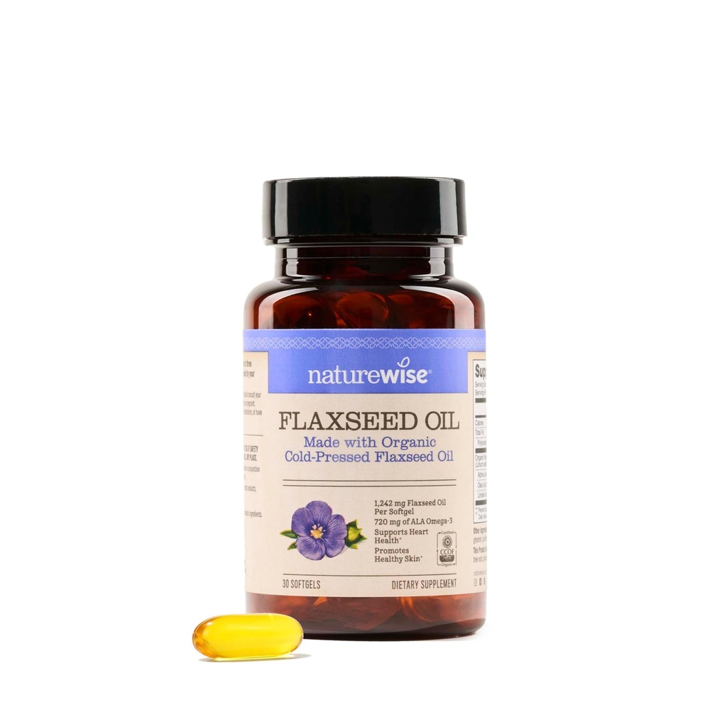 NatureWise Flaxseed Oil 1200 mg, Fish Free Omega 3 6 9 mit 720mg ALA, Nahrungsergänzungsmittel für Herz-Gesundheitsunterstützung - bio, kalt gepresst, Non-GMO - 30 Softgels[1-Month Supply]