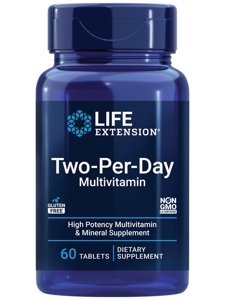 Life Extension Two-Per-Day Multivitamin – Tägliche Dosierung von Vitaminen & Minerals für Männer und Frauen - Komplette essentielle Vitaminergänzung für Energie, Gesundheit – Glutenfrei – Non-GMO – 60 Tabletten