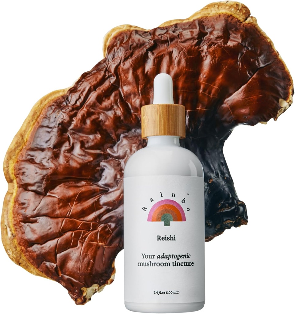 Rainbo - Reishi Mushroom Tincture - Dual Extract Mushroom Supplement - Immununterstützung, Mood, Sleep, Liquid Reishi Supplement, Vegan, Non GMO, 3,4 fl oz