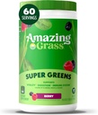 Erstaunliche GrasgrÃ1⁄4nen Mischung Superfood: Super Greens Powder Smoothie Mix mit Spirulina, Chlorella, Beet Root Powder, Verdauungsenzyme & Probiotics, Berry, 60 Portionen (Packaging May Vary)