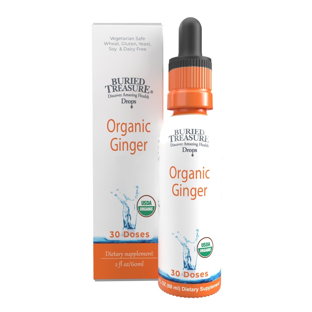 Buried Treasure Ginger Drops - Made with Organic Ginger Root for Digestive Support, Upset Stomach Settle Drops, No Sugar, Alcohol Free, Vielfältige Verwendung für Ginger Tea oder Direktverbrauch, 30 Servierungen