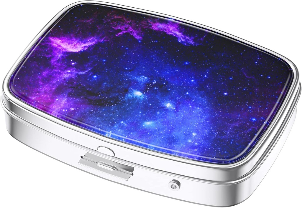 Nipichsha Pill Box, Small Pill Case for Purse & Pocket, Cute Travel Medicine Organizer, Portable Medicine Container Holder to Hold Vitamins, Medication, Fish Oil & Supplements, Starry Night