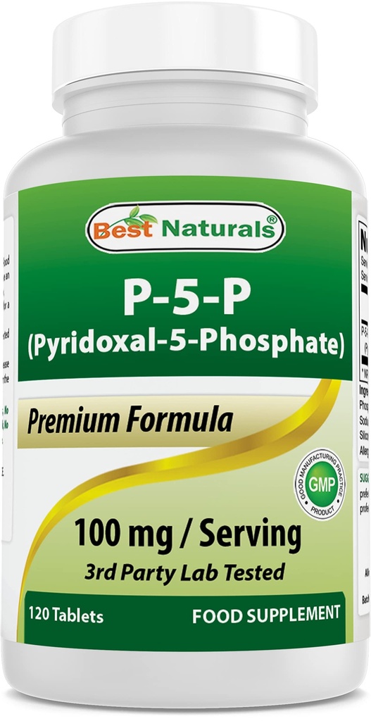 Meilleurs naturels P5P Vitamine B6 (Pyridoxal 5 Phosphate) 100 mg/Serveur - 120 comprimés - une forme active de vitamine B6.