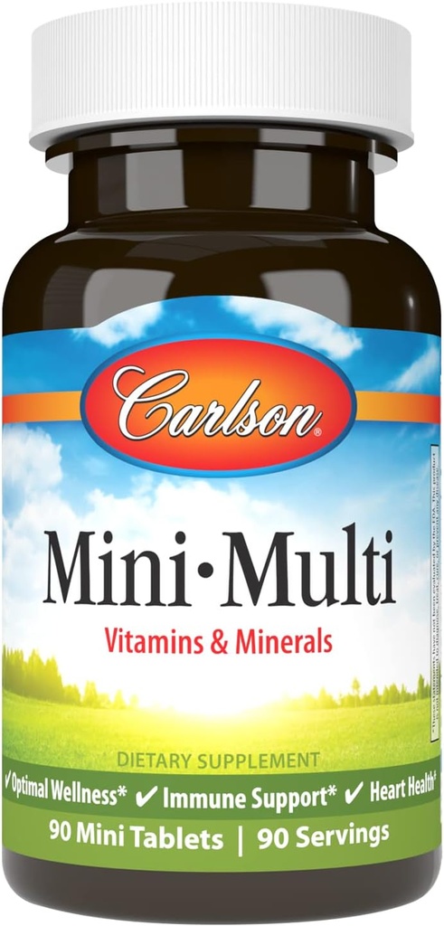 Carlson - Mini-Multi, Vitamine & Minerals, Immununterstützung & Herzgesundheit, Optimale Wellness, 90 Mini-Tabletten.