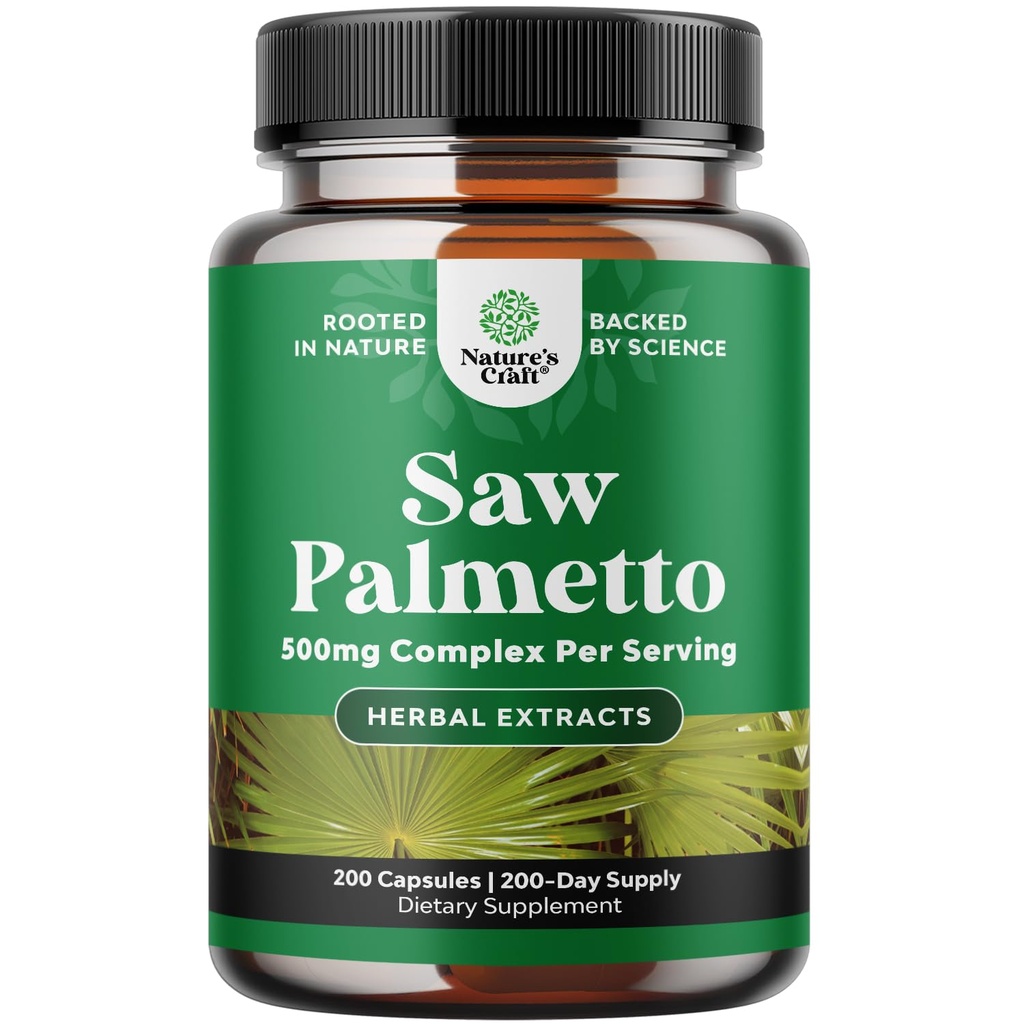 Extra Strength Saw Palmetto Extract - Complexe Herbacé avancé pour la santé des cheveux et le soutien urinaire avec les stérols et les flavonoïdes végétaux - Potent Herbal Supplément avec 500mg par portion - 200 Capsules