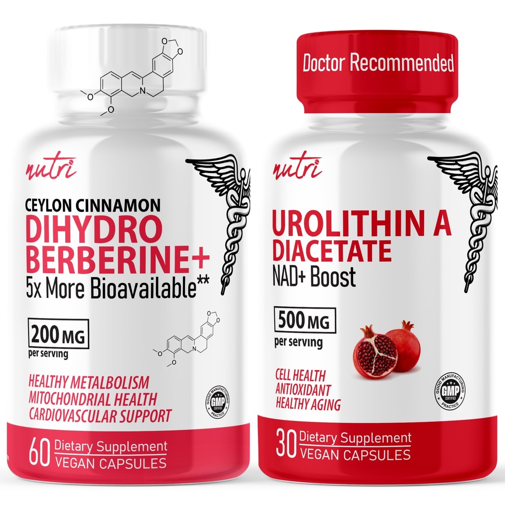Nature's Fusions Nutri Dihydroberine (60 Kapseln) & Urolithin A Diacetat 500mg Energy Booster Supplement