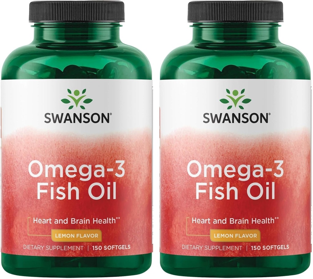 Swanson Omega 3 Fish Oil Supplement Herz Gehirn und Joint Support GMO-freie EFAs 180 mg EPA Plus 120 mg DHA 150 Softgel Kapseln Zitronen Geschmack (2 Pack)