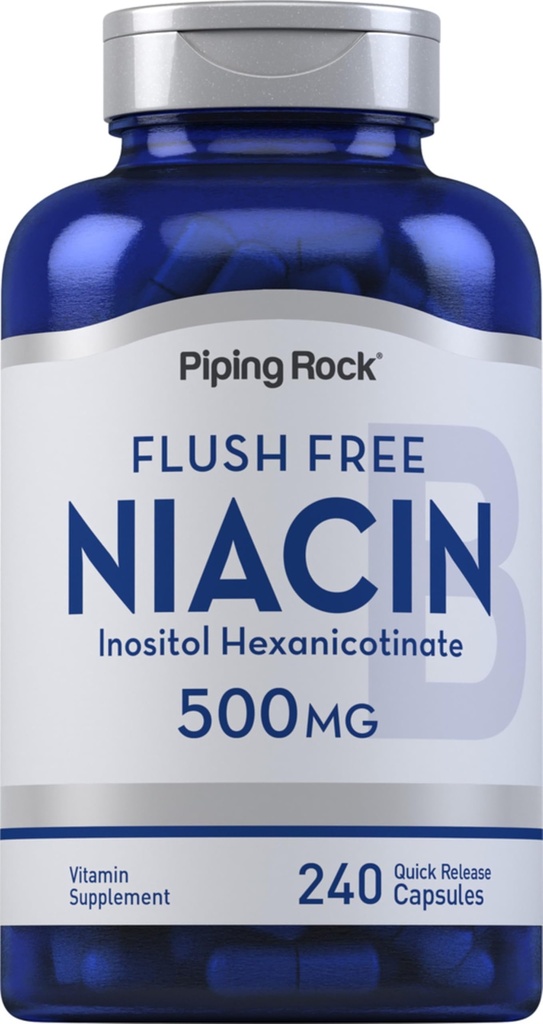 Piping Rock Niacin 500mg | Flush Free | 240 Kapseln | Vitamin B3 Supplement | Nicht-GVO, glutenfrei