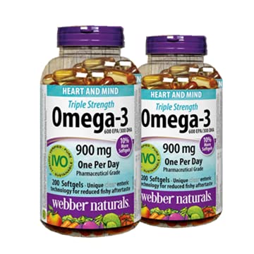 Webber Naturals Triple Strength Omega-3 900mg 200 softgels x 2(2 Flaschen)