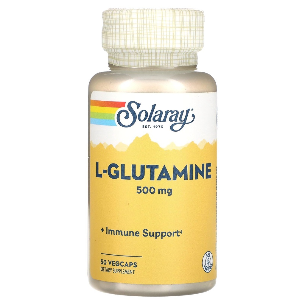 SOLARAY L Glutamine Kapseln 500 mg - Immununterstützung - Freie Aminosäure - Lab Verified, 60-Day Geld-Back Garantie, 50 Servierungen, 50 VegCaps