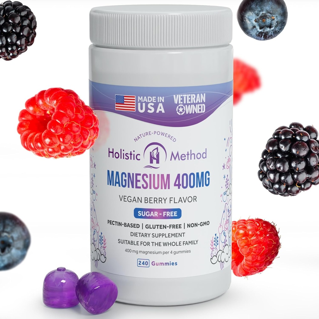 Gummies de citrate de magnésium - Sans sucre, végétalien et non-OGM pour mieux dormir et se détendre - Pas d'alcool sucre - Supplément de magnésium pour adultes, adolescents et enfants - Berry mixte - 240 Chews