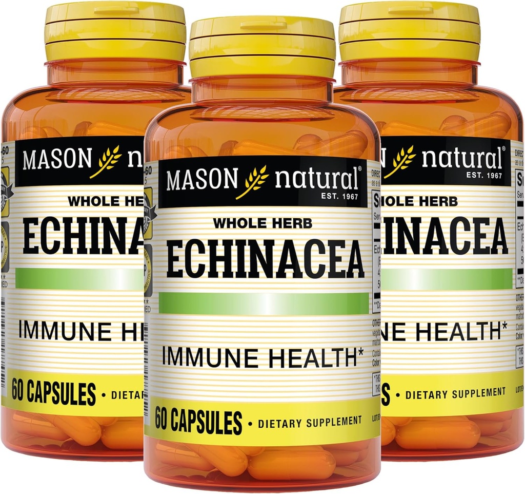 MASON NATURAL Echinacea, Immune System Booster, soutient la santé globale, supplément à base de plantes, 60 capsules (paquet de 3)