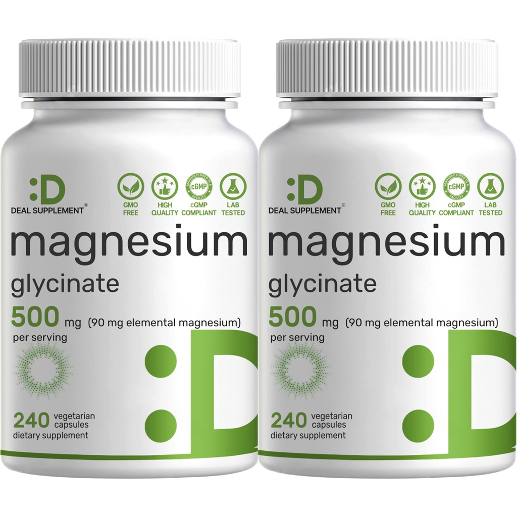 2 Pack Magnesium Glycinate 500mg, 480 Veggie Kapseln | 100% Chelat für einfache Absorption | Essential Mineral Supplement für Muskel-, Schlaf- und Herzgesundheit