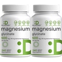 2 Pack Magnesium Glycinate 500mg, 480 Veggie Kapseln | 100% Chelat für einfache Absorption | Essential Mineral Supplement für Muskel-, Schlaf- und Herzgesundheit