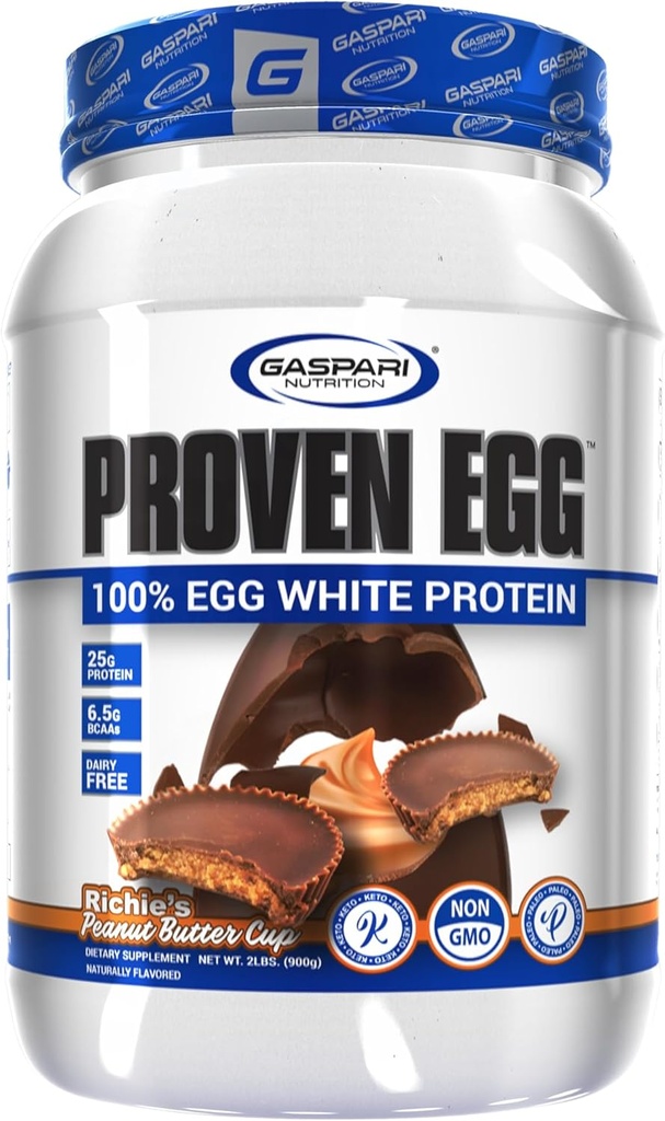 Gaspari Nutrition Proven Egg, 100% Egg White Protein, 25g Protein, Keto Friendly, Dairy und Lactose Free, Soy Free (2 lbs, Peanut Butter Cup)