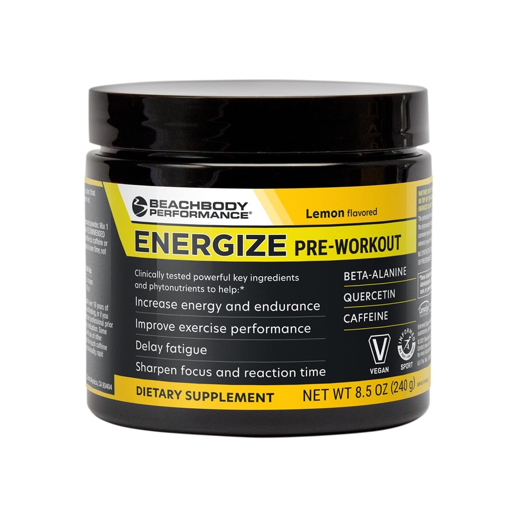 BODi Energize Pre Workout Powder - Bêta-Alanine, Quercetin et formule de caféine à faible teneur en sodium pour l'énergie et la concentration accrue, augmenter le supplément d'énergie et d'endurance, Lemon Aromatisé, 40 portions