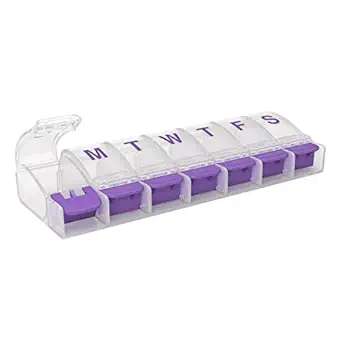 EZY DOSE hebdomadaire (7 jours) cas de pilule, planificateur de médicaments, boîte d'organisateur de vitamines, compartiments à bouton-poussoir moyen, pratique et facile à utiliser, couleur mai Varier, sans BPA