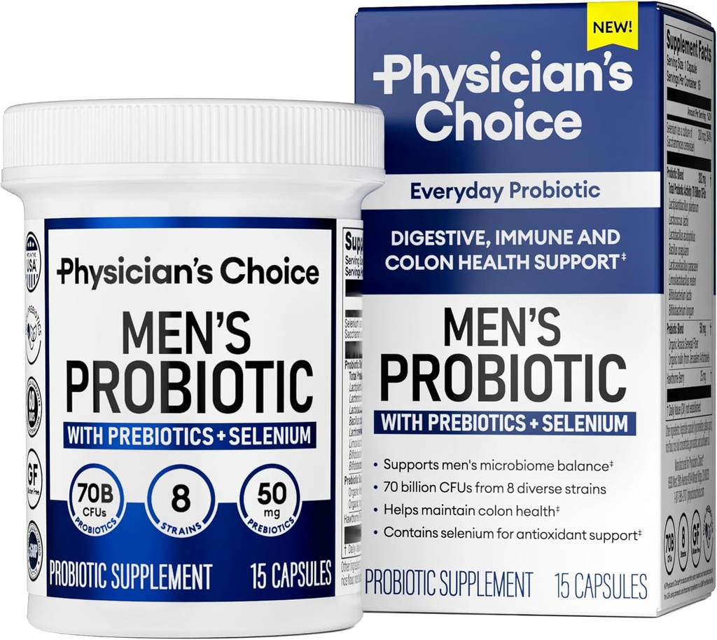 Physician's Choice Probiotics for Men - 70 Billion CFU - 8 Strains - Selen & Prebiotics - Unterstützt Verdauungs-Gesundheit, Microbiome, Colon & Immune Health - Fortgeschrittene Männer Probiotic - 15ct Sample Size