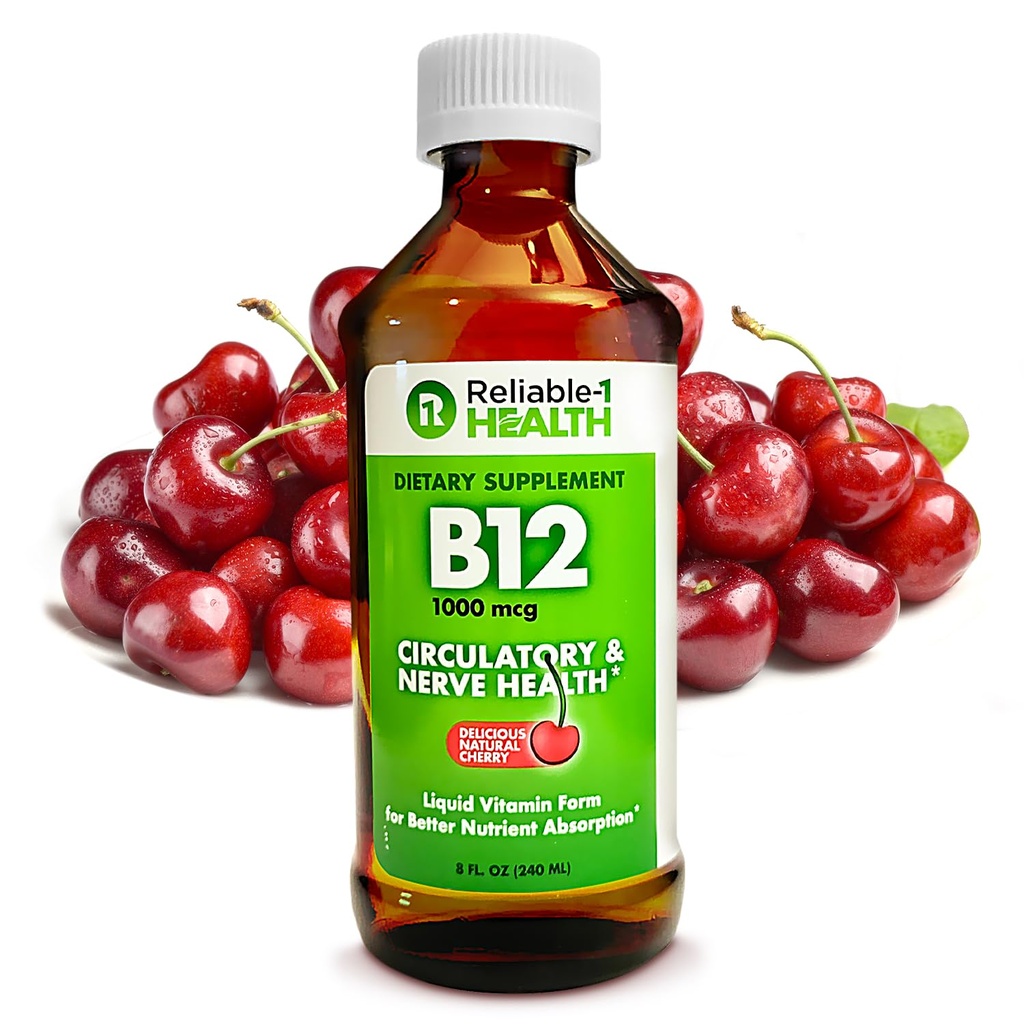 Fiable-1 Laboratoires Vitamine liquide B12 Supplément quotidien 1000mcg pour les hommes et les femmes adultes - Saveur de cerise naturelle