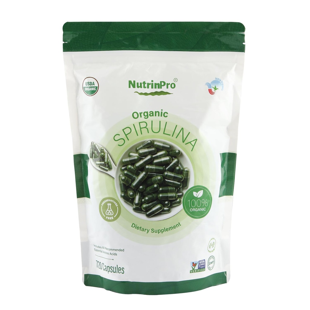 USDA Organic Spirulina Kapseln - 100% reine Vegan-Ergänzung, Non-GMO, Gluten-frei, chemisch-frei, (720)