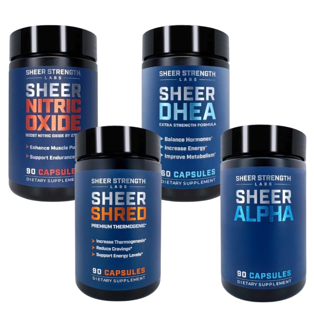 Sheer Ultimate Stack - Supplément DHEA pour hommes DHEA 100mg & supplément à l'oxyde nitrique et Shred & Sheer Alpha