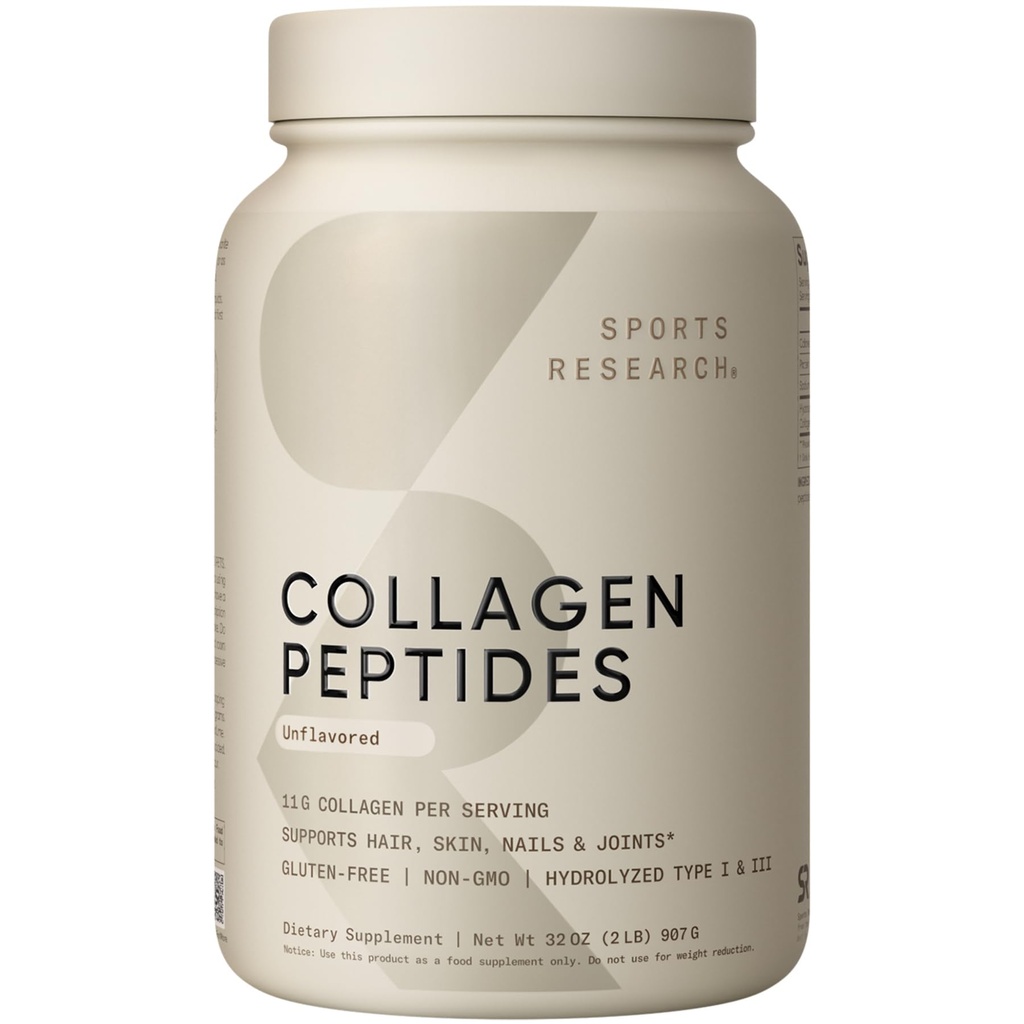 Recherche sportive Peptides de collagène - Supplément en poudre de collagène de type 1 et 3 hydrolysé pour peau, ongles et articulations saines - Mélange facile d'éléments nutritifs et de protéines vitales, collagène pour les femmes et les hommes