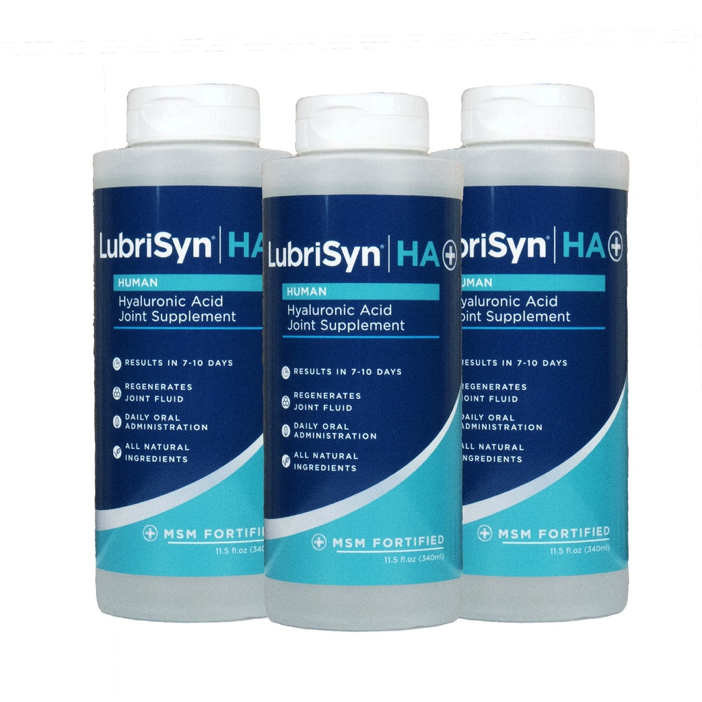 Lubrisyn Acide hyaluronique Supplément articulaire oral avec MSM – Formule HA liquide pour les humains – favorise le soutien, la mobilité, la flexibilité, l'hydratation et la santé des hommes et des femmes – 3 x 11,5oz