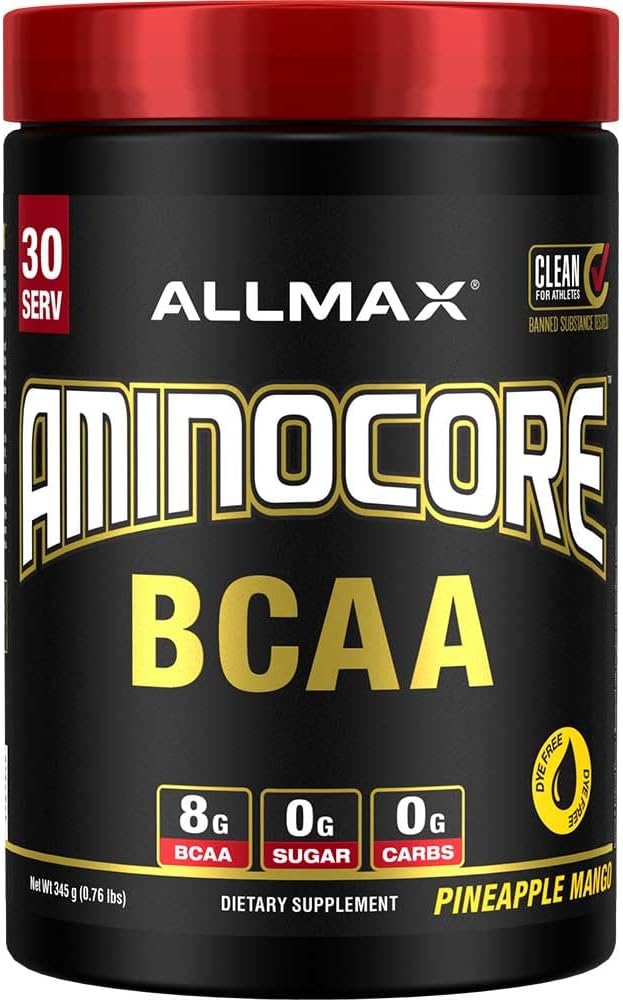 ALLMAX Nutrition AMINOCORE BCAA Powder, 8.18 Grams of Amino Acids, Intra and Post Workout Recovery Drink, Gluten Free, Pineapple Mango, 315 g