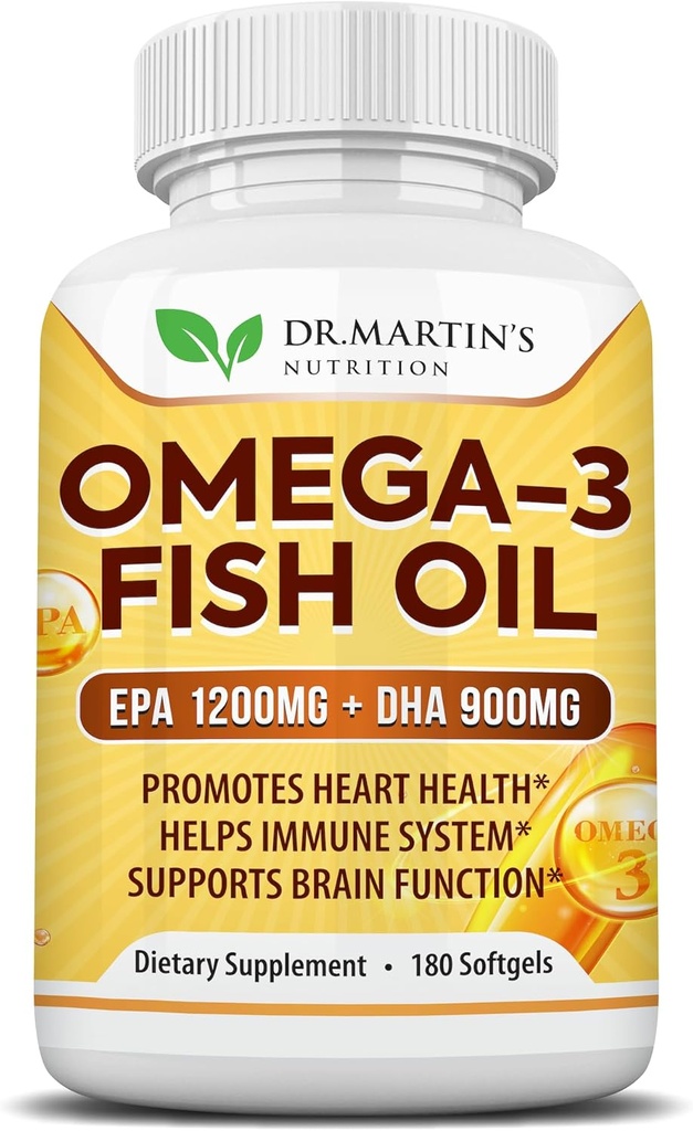 Omega 3 Fischöl 3750mg Triple Strength | EPA 1200mg + DHA 900mg Fettsäuren | Fischöl Omega 3 Supplement | fördert gesundes Herz, Immunsystem, Augen, Haut und Gehirn Funktion | 180 Burpless Softgels