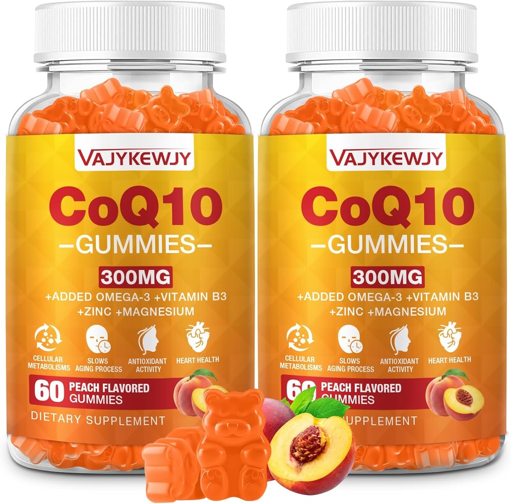 2 Pack CoQ10 Gummie 3000 mg - Plus Omega-3, Vitamin B3 & Zink, hohe Absorption Coenzym Q10 Ergänzungen für Cellular Energy & Antioxidant Support, Vegan 120 Count