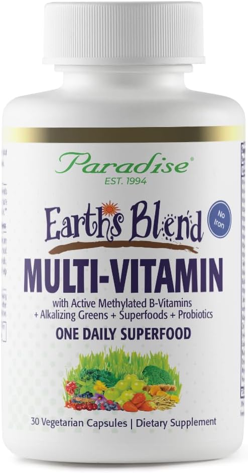 Paradise Herbs Earth's Blend Einmal täglich Multivitamin für Männer, No Iron, 48 Bio Superfoods, Probiotics, Antioxidantien, Vitamine A, B12, C, D, K2, 30 Count