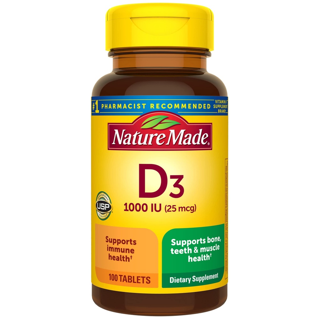 Naturgemachtes Vitamin D3 1000 IU (25 mcg), Vitamin D Nahrungsergänzungsmittel für Knochen, Zähne, Muskel- und Immungesundheitsunterstützung, 100 Tabletten, 100 Tage Versorgung