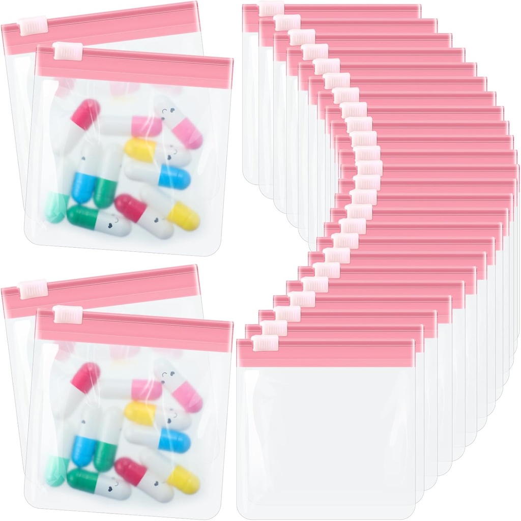 24 Stück Pillentasche Reißverschluss Pillentasche Set wiederverwendbar Translucent Medizin Organizer Selbstversiegelung Medizin Tasche Reisen Kunststoff Pillentaschen mit Schiebeverschluss Pillen Baggies für Pillen (Light Pink)