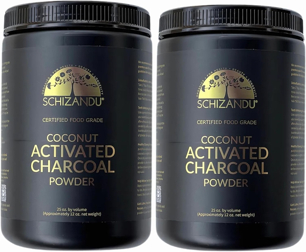 Bio-Kohle-Pulver aktiviert Charcoal Natürlich, Vegan, Bio, GMO Free - Große Flasche 25 Unze Pulver - 2pack