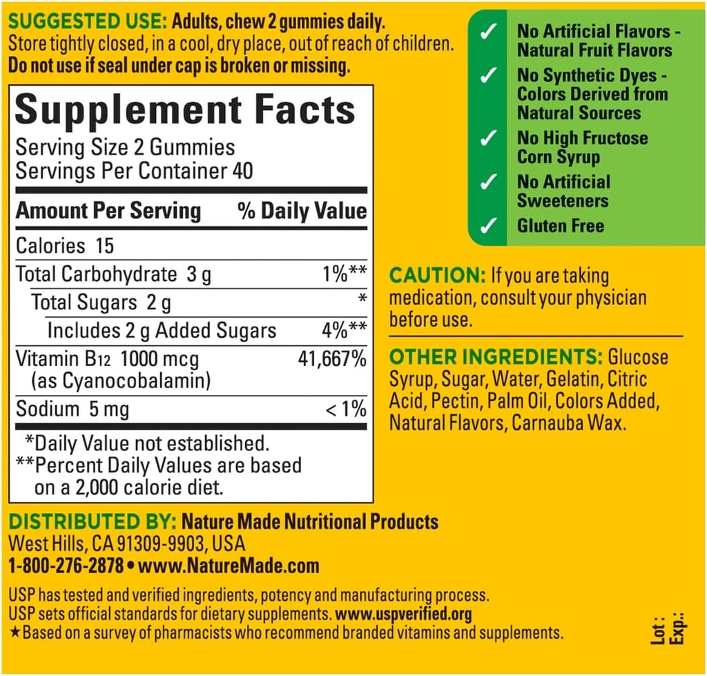 Nature Made B12 Energy Gummies 80 Count, (Pack von 2), Geschmack kann variieren.
