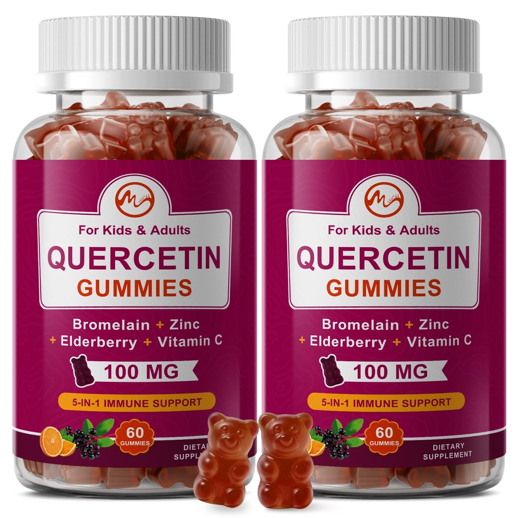 (2 Pack) Quercetin Gummis mit Bromelain, Elderberry, Zink und Vitamin C - Kaubarer Quercetin 700mg Beilage für Immunität, Allergie, Aging Support - Vegan Gummis für Erwachsene & Kinder