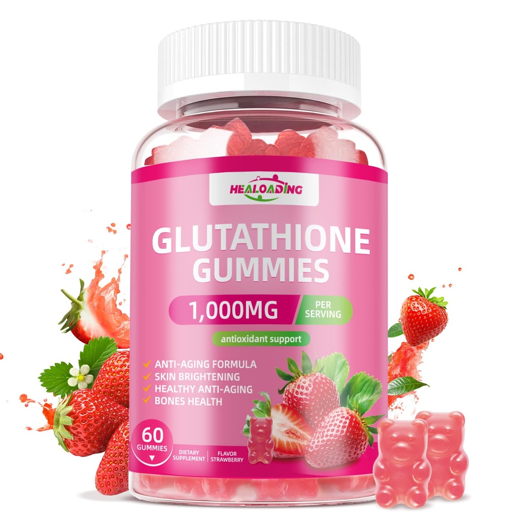 Supplément de glutathion Gommies de collagène: L-Glutamine contient des vitamines de collagène marine C, E, D&B12 Gommies de glutathion 1000mg pour la formule anti-âge et renforcer les os