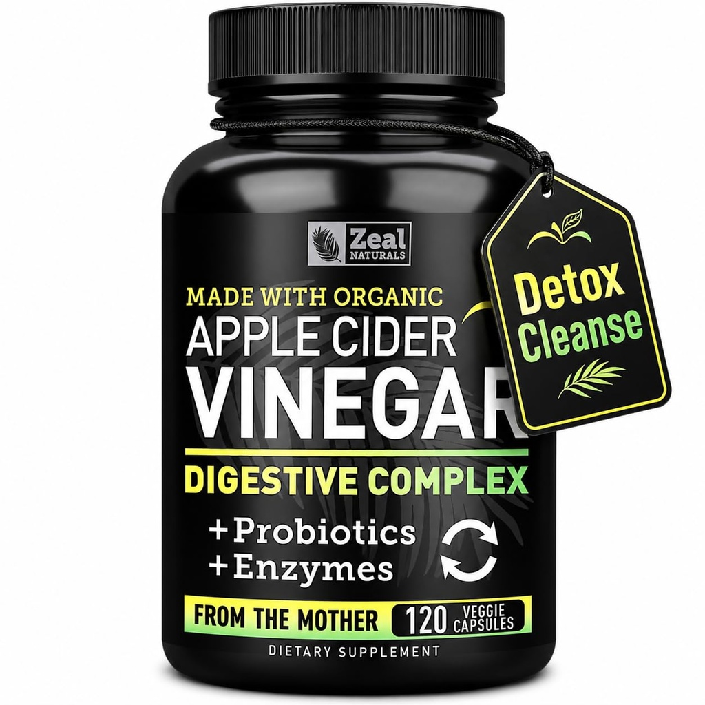 Bio Apfel Apfelessig Kapseln + Verdauungsenzyme & Probiotika (1500mg | 120 Kapseln) Rohe Apfelessig Pillen & Fiber Supplement für Gut Gesundheit, Immununterstützung, Verdauung & Detox Cleanse