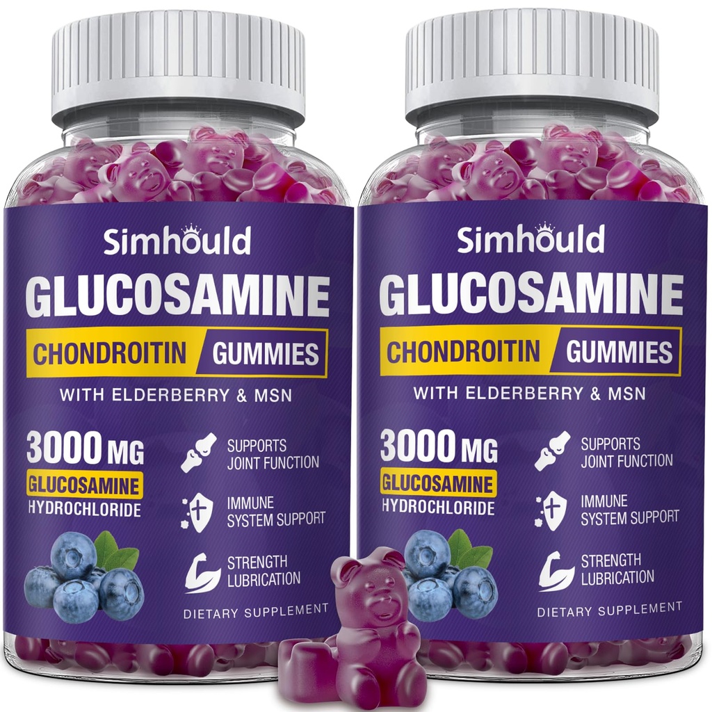 2 packs Glucosamine Chondroitin Gummy - 3000MG Supplément de soutien articulaire extra-fort avec MSM & Elderberry, Flexibilité, antioxydant Immune Support Gummy pour adultes, hommes et femmes