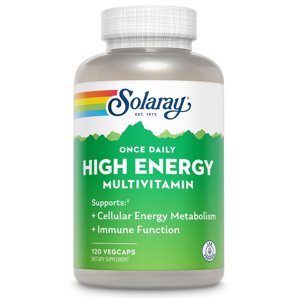 SOLARAY Einmal täglich High Energy Multivitamin für Frauen und Männer - Energieergänzungen - Immununterstützung w/Vitamin C, A, D und E, Vitamin B Complex, Trace Minerals, 60-Day Garantie, 120 Serv, 120 VegCaps