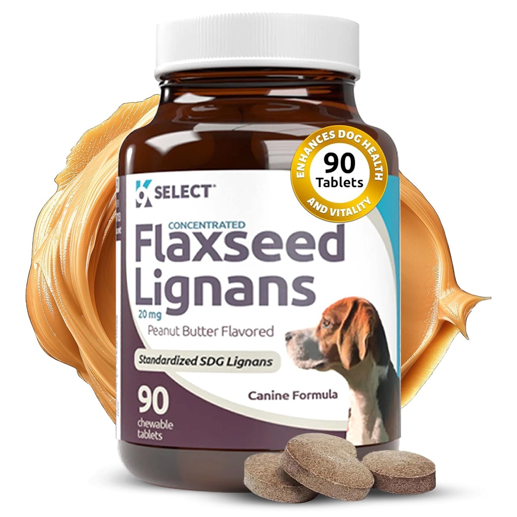 K9 Ausgewählte Flaxseed Lignans für Hunde, 20mg 90 Tabletten, Peanut Butter Flavored Chewable, Impove Coat