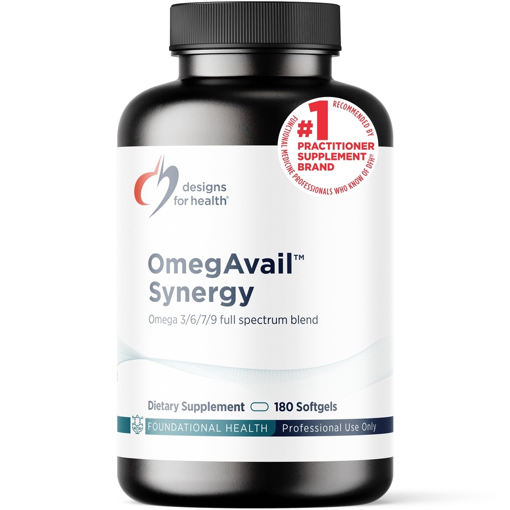 Designs für Gesundheit OmegAvail Synergy - Omega Complex für Erwachsene - Omega 3-6-7-9 Fettsäuren aus Borage und Macadamia Öl + Triglycerid (TG) Fischöl mit DHA & EPA (180 Softgels)