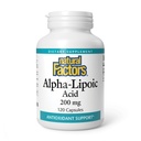 Facteurs naturels Acide alpha-lipoïque 200 mg, soutien antioxydant, 120 capsules