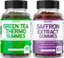 Green Tea Fat Burner (60 Compte) Perte de poids Fat Burner Suppresseur d'appétit pour les adultes et suppléments de safran (60 Gummies) Gummy Premium sans sucre - 5 en 1 Formule avancée - Vegan Safe & USA Made